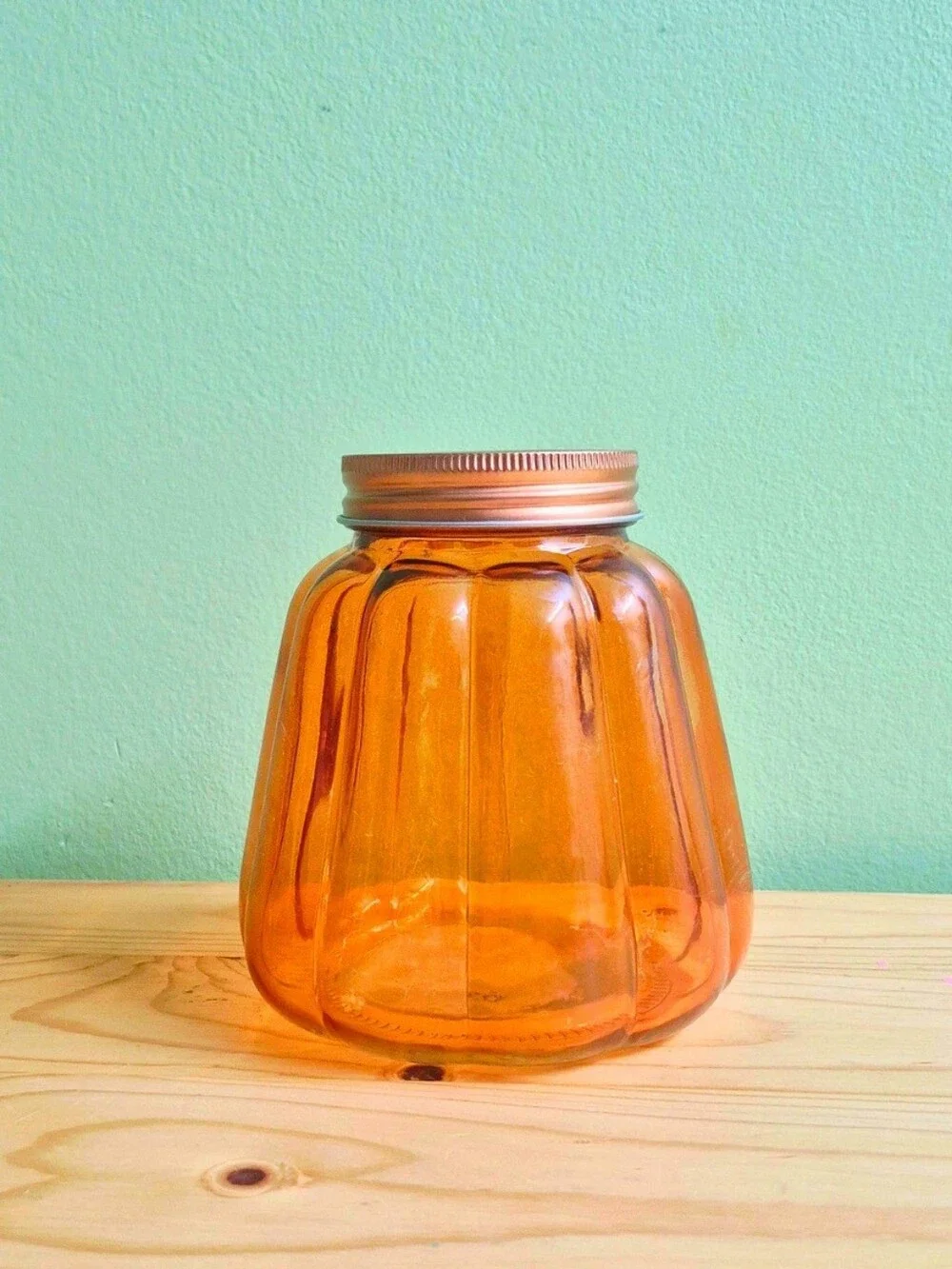Orange Pumpkin-Shaped Glass Jar